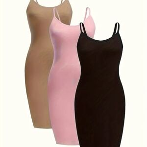 Women's Intimates Slip Dress Set - Pink, Tan, and Black